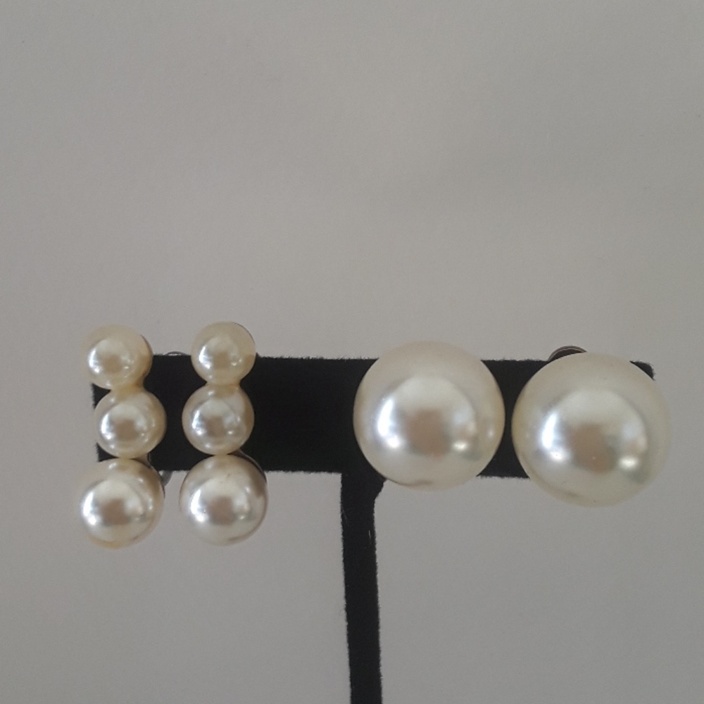 VINTAGE: 3 Pairs Faux Pearl Earrings
